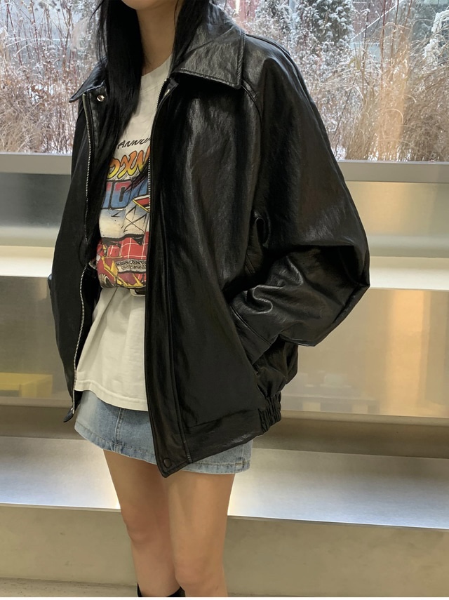 FRILL-T韓國代購㊣女裝新品職業熱賣推薦休閑25秋冬真品皮衣FRILL-T皮衣