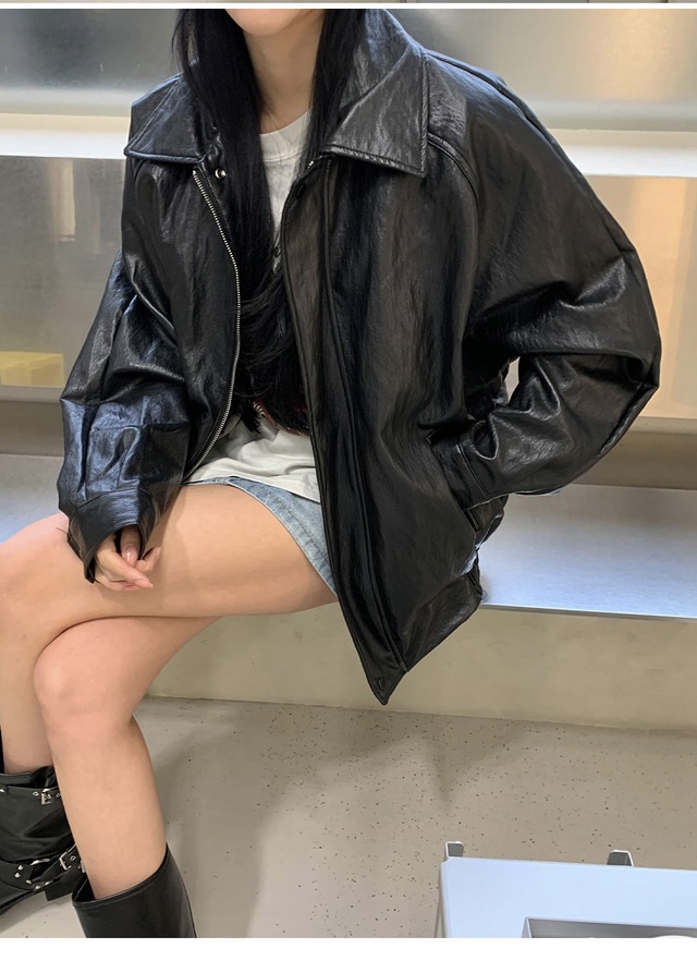 FRILL-T韓國代購㊣女裝新品職業熱賣推薦休閑25秋冬真品皮衣FRILL-T皮衣