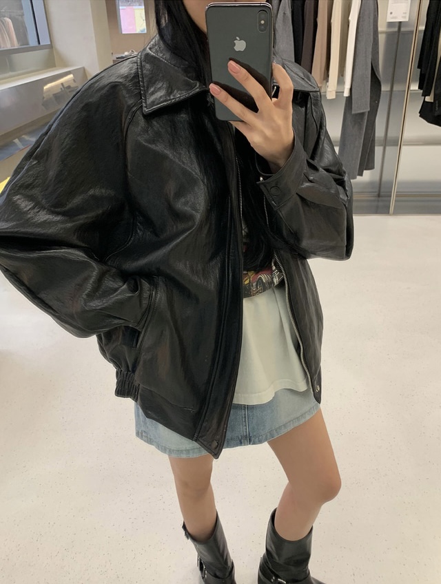 FRILL-T韓國代購㊣女裝新品職業熱賣推薦休閑25秋冬真品皮衣FRILL-T皮衣