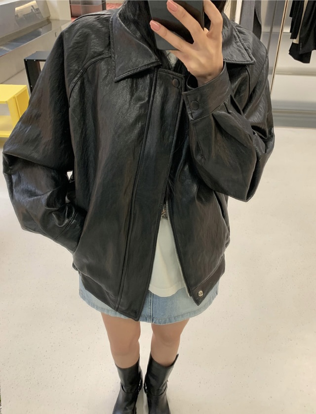 FRILL-T韓國代購㊣女裝新品職業熱賣推薦休閑25秋冬真品皮衣FRILL-T皮衣