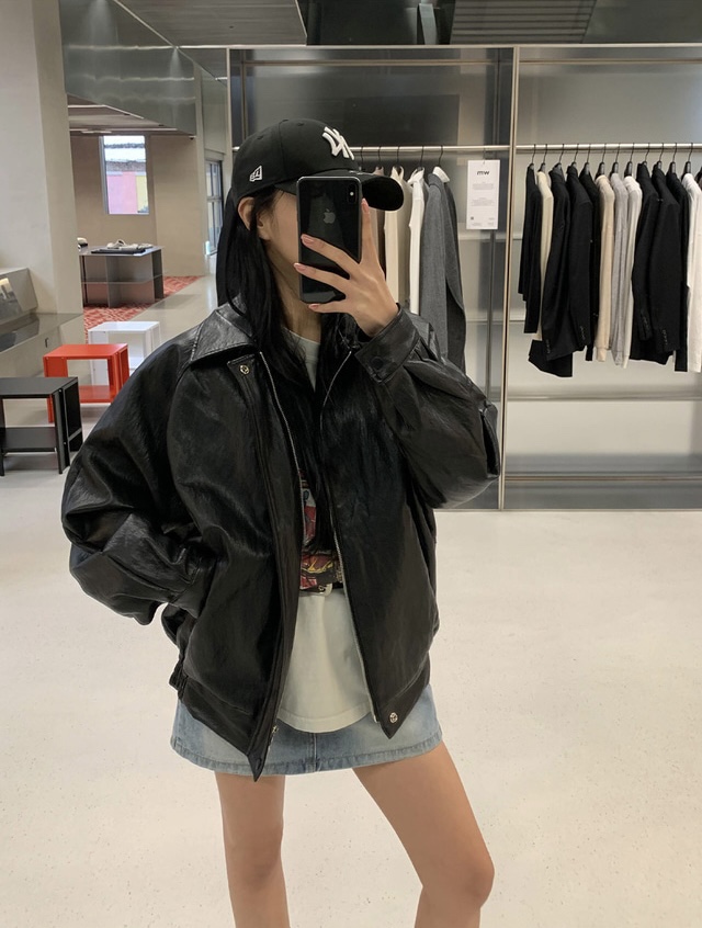 FRILL-T韓國代購㊣女裝新品職業熱賣推薦休閑25秋冬真品皮衣FRILL-T皮衣