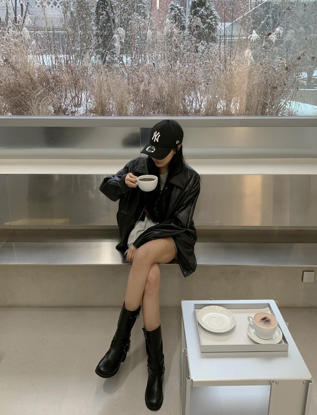 FRILL-T韓國代購㊣女裝新品職業熱賣推薦休閑25秋冬真品皮衣FRILL-T皮衣