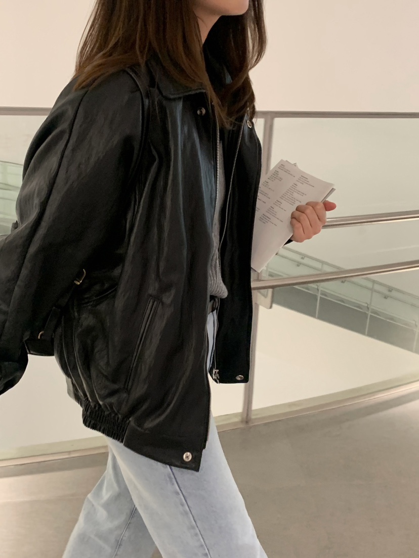 FRILL-T韓國代購㊣女裝新品職業熱賣推薦休閑25秋冬真品皮衣FRILL-T皮衣