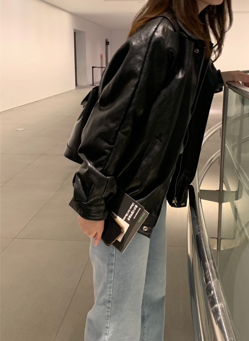 FRILL-T韓國代購㊣女裝新品職業熱賣推薦休閑25秋冬真品皮衣FRILL-T皮衣