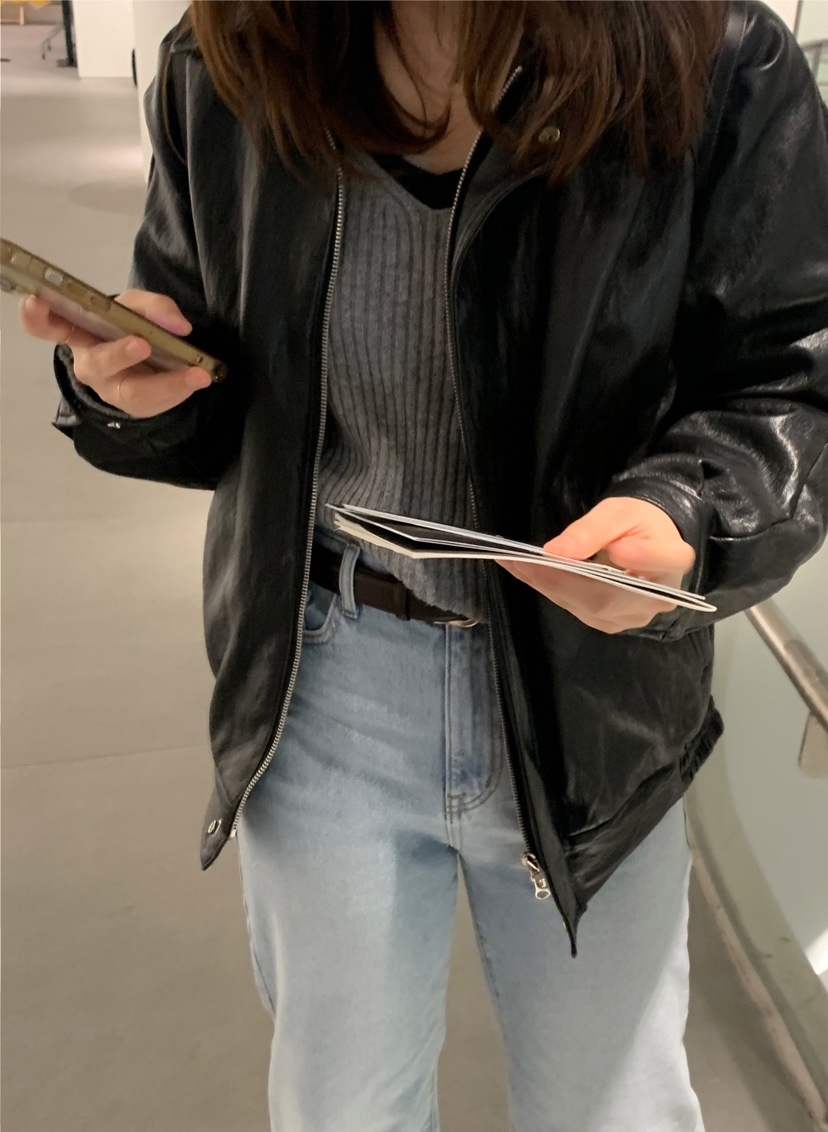 FRILL-T韓國代購㊣女裝新品職業熱賣推薦休閑25秋冬真品皮衣FRILL-T皮衣