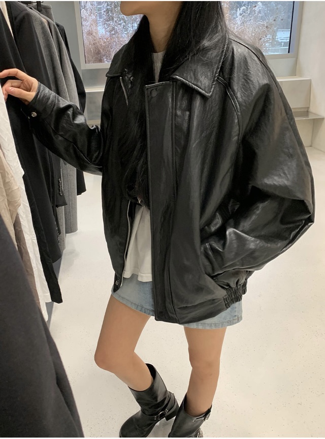 FRILL-T韓國代購㊣女裝新品職業熱賣推薦休閑25秋冬真品皮衣FRILL-T皮衣