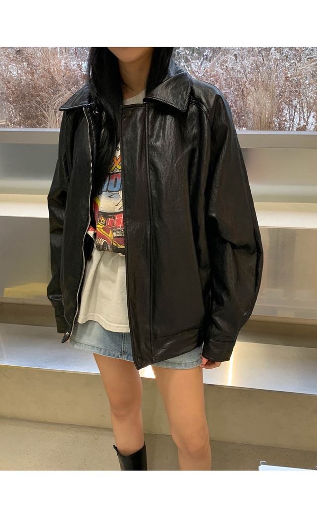 FRILL-T韓國代購㊣女裝新品職業熱賣推薦休閑25秋冬真品皮衣FRILL-T皮衣