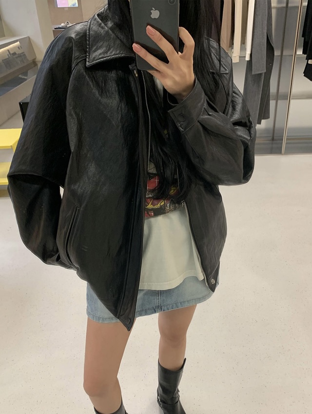 FRILL-T韓國代購㊣女裝新品職業熱賣推薦休閑25秋冬真品皮衣FRILL-T皮衣圖色1