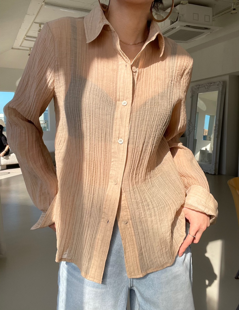 REIZ東大門㊣代購女士新品25秋冬休閑人氣時尚襯衫蕾絲衫透明REIZ襯衫/蕾絲衫