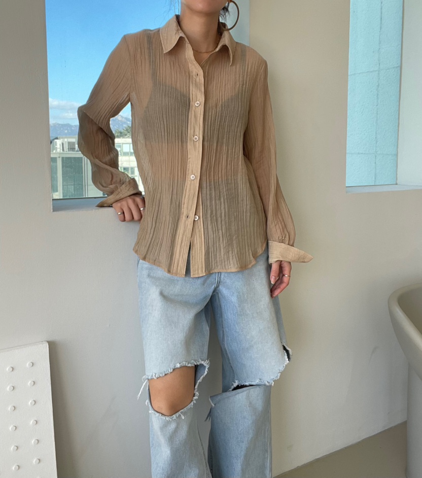 REIZ東大門㊣代購女士新品25秋冬休閑人氣時尚襯衫蕾絲衫透明REIZ襯衫/蕾絲衫
