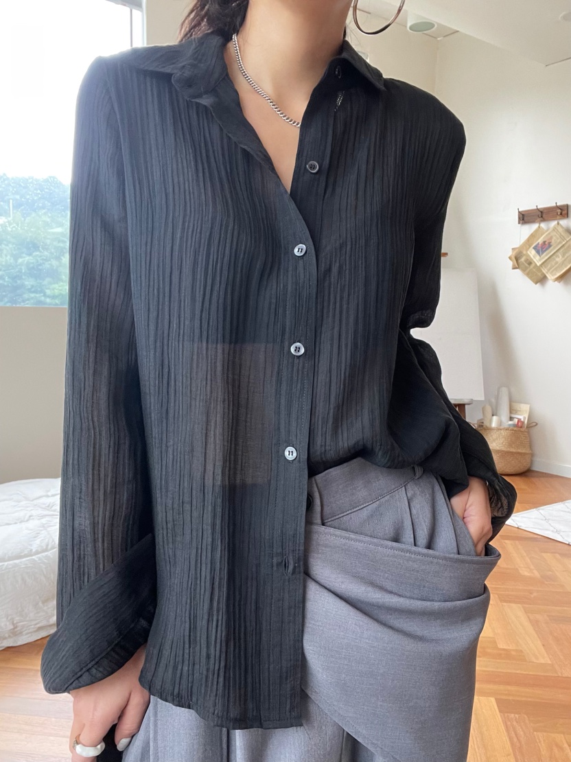 REIZ東大門㊣代購女士新品25秋冬休閑人氣時尚襯衫蕾絲衫透明REIZ襯衫/蕾絲衫