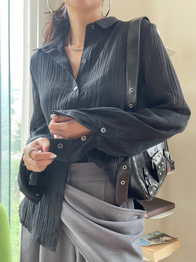 REIZ東大門㊣代購女士新品25秋冬休閑人氣時尚襯衫蕾絲衫透明REIZ襯衫/蕾絲衫