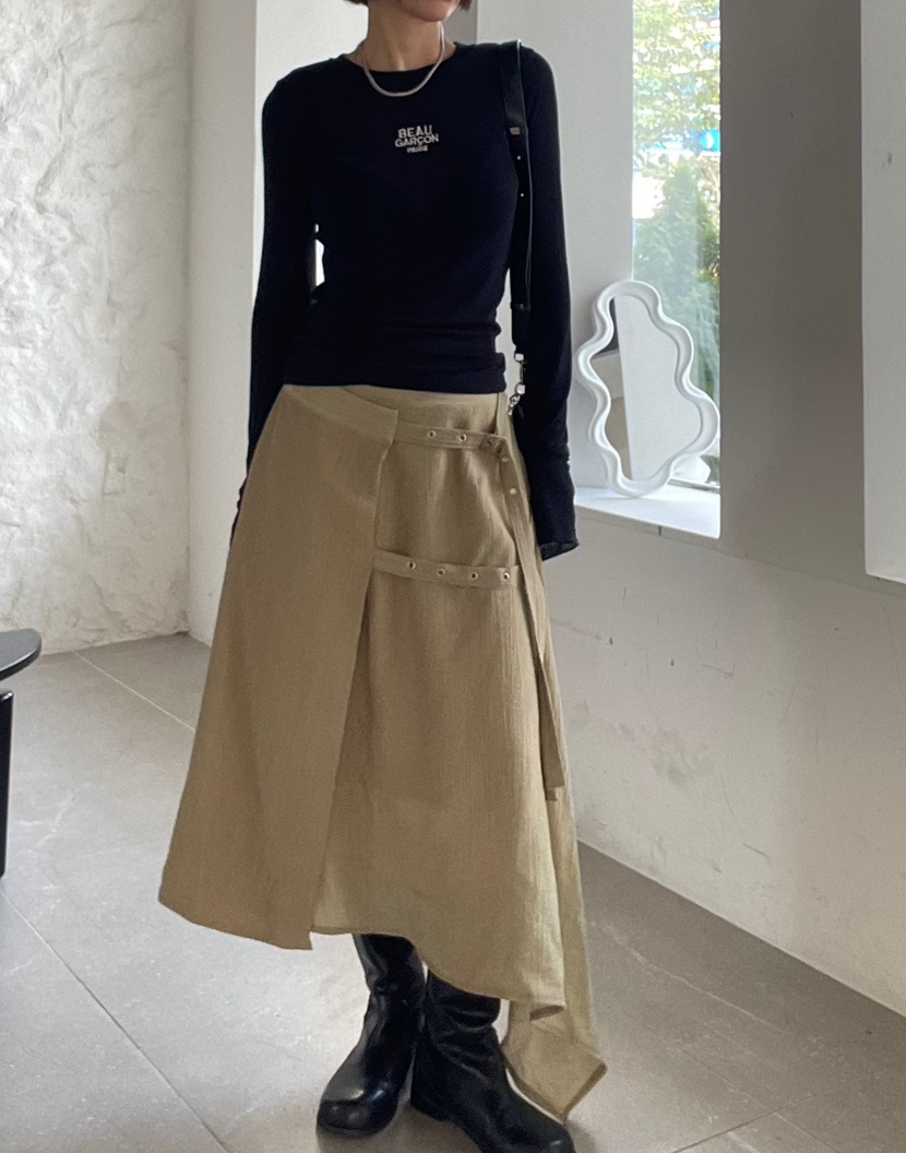 REIZ韓國代購㊣女士新款真品時尚休閑推薦25秋冬職業長裙腰帶REIZ長裙