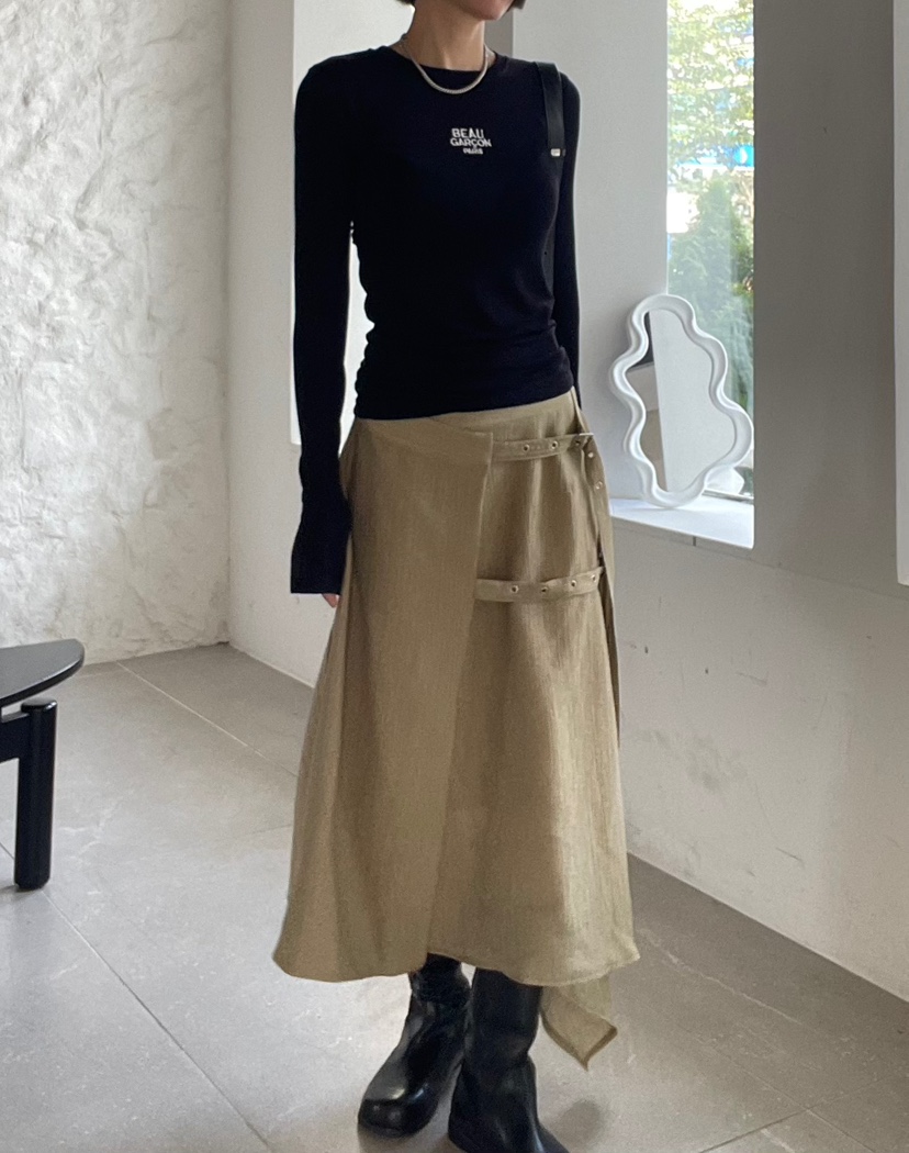 REIZ韓國代購㊣女士新款真品時尚休閑推薦25秋冬職業長裙腰帶REIZ長裙
