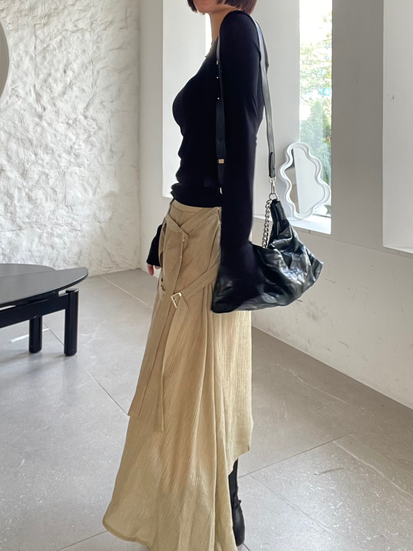 REIZ韓國代購㊣女士新款真品時尚休閑推薦25秋冬職業長裙腰帶REIZ長裙