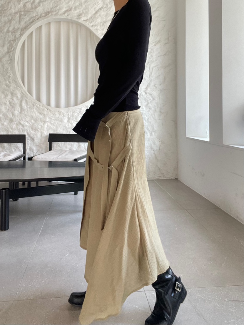 REIZ韓國代購㊣女士新款真品時尚休閑推薦25秋冬職業長裙腰帶REIZ長裙