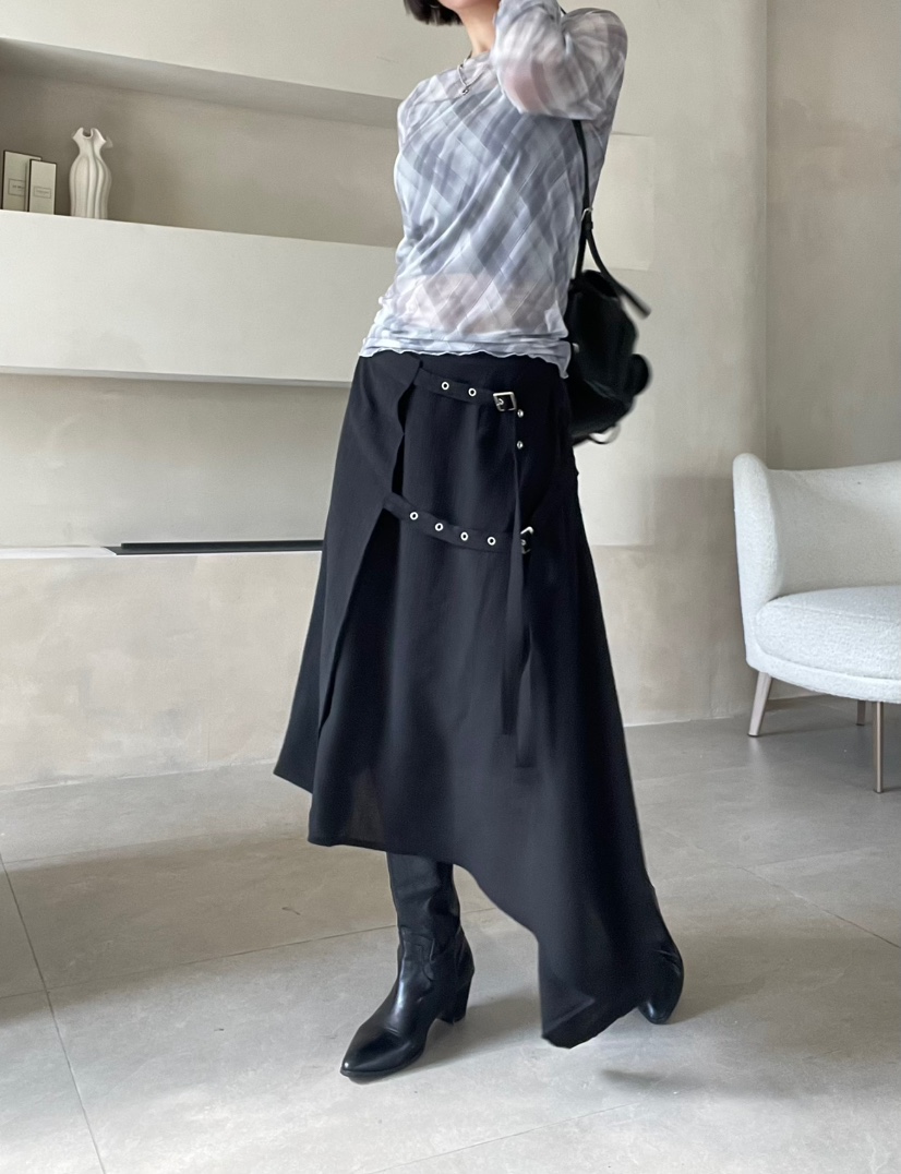 REIZ韓國代購㊣女士新款真品時尚休閑推薦25秋冬職業長裙腰帶REIZ長裙