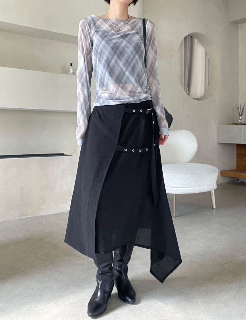 REIZ韓國代購㊣女士新款真品時尚休閑推薦25秋冬職業長裙腰帶REIZ長裙