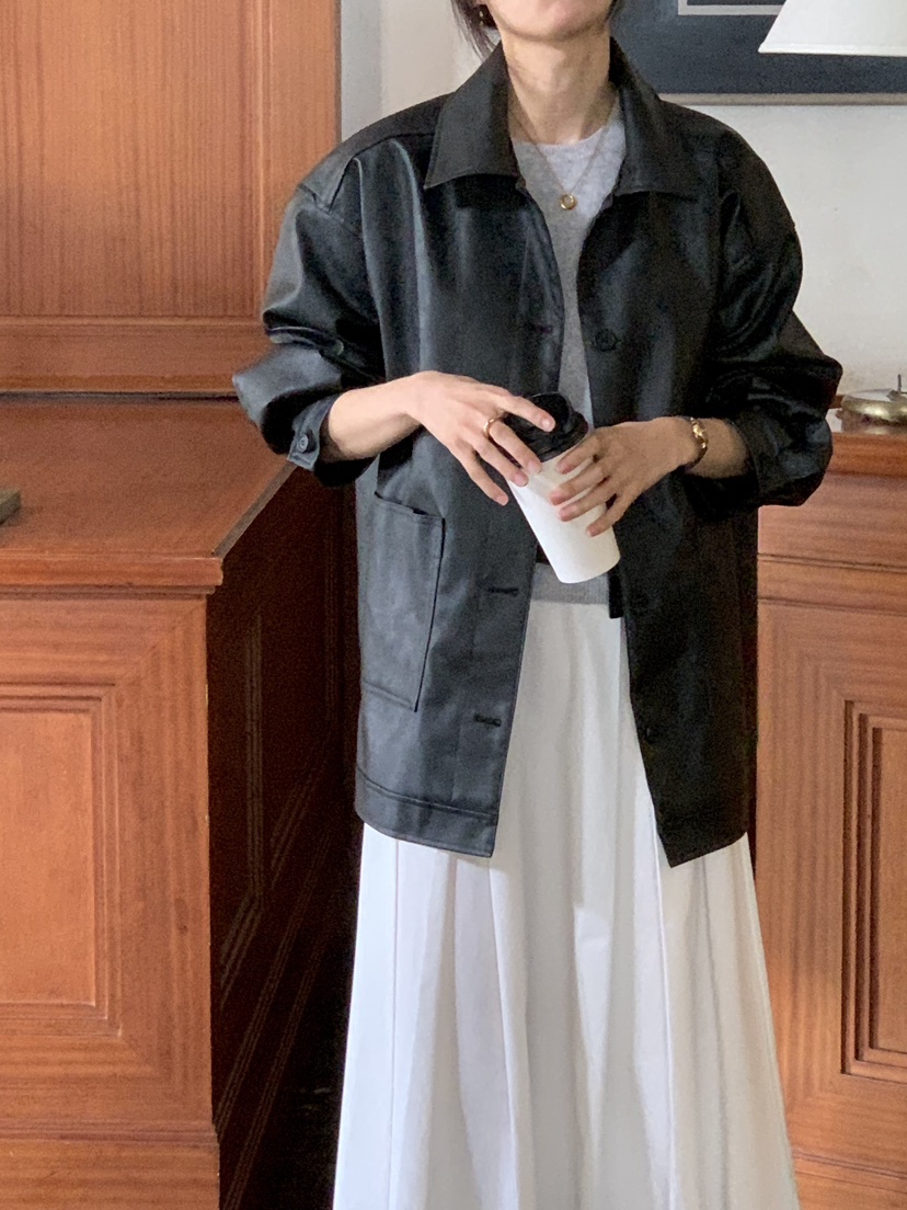 FRILL-T韓國代購㊣女裝新款休閑熱賣真品職業25秋冬推薦皮衣FRILL-T皮衣