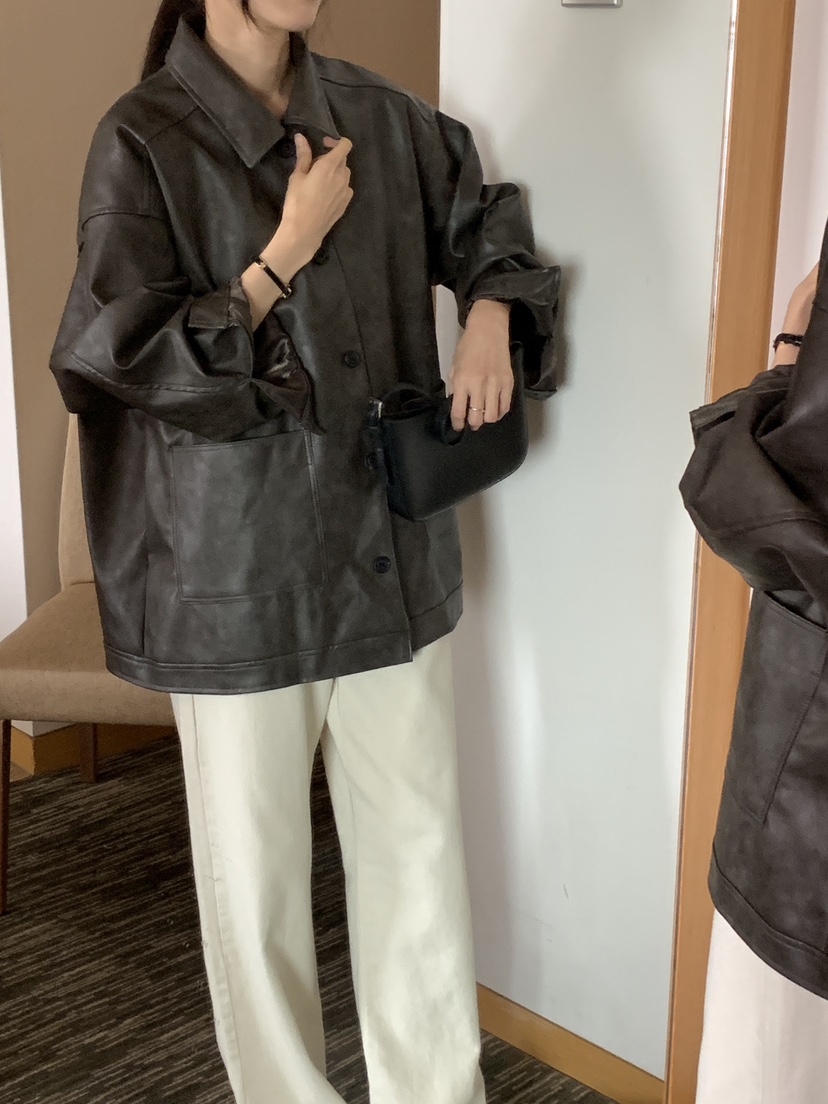 FRILL-T韓國代購㊣女裝新款休閑熱賣真品職業25秋冬推薦皮衣FRILL-T皮衣