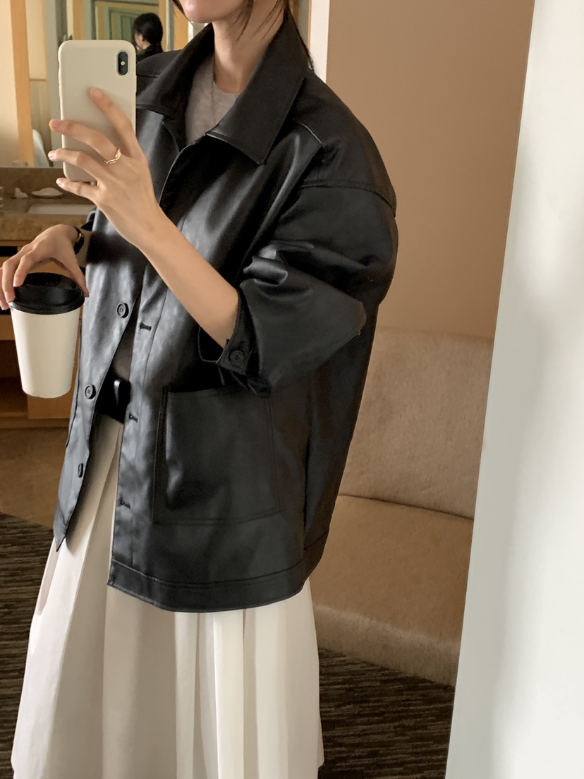 FRILL-T韓國代購㊣女裝新款休閑熱賣真品職業25秋冬推薦皮衣FRILL-T皮衣