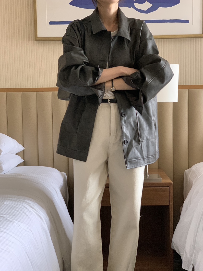 FRILL-T韓國代購㊣女裝新款休閑熱賣真品職業25秋冬推薦皮衣FRILL-T皮衣