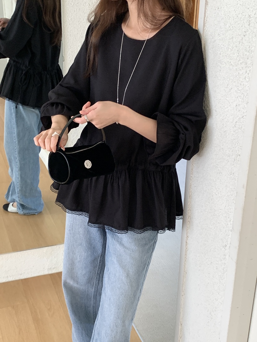 FRILL-T韓國代購㊣女士新款時尚真品人氣休閑25秋冬襯衫蕾絲衫FRILL-T襯衫/蕾絲衫