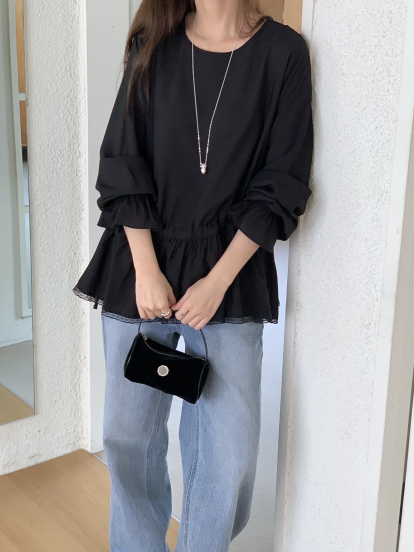 FRILL-T韓國代購㊣女士新款時尚真品人氣休閑25秋冬襯衫蕾絲衫FRILL-T襯衫/蕾絲衫圖色2