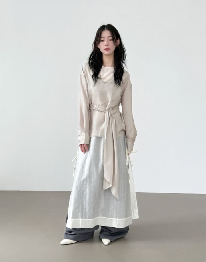 LIVE FOREVER韓國直郵㊣女裝新品25秋冬真品襯衫蕾絲衫含腰帶LIVE FOR_EVER襯衫/蕾絲衫