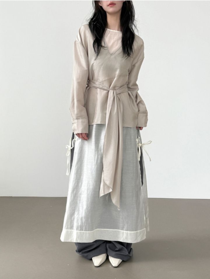 LIVE FOREVER韓國直郵㊣女裝新品25秋冬真品襯衫蕾絲衫含腰帶LIVE FOR_EVER襯衫/蕾絲衫
