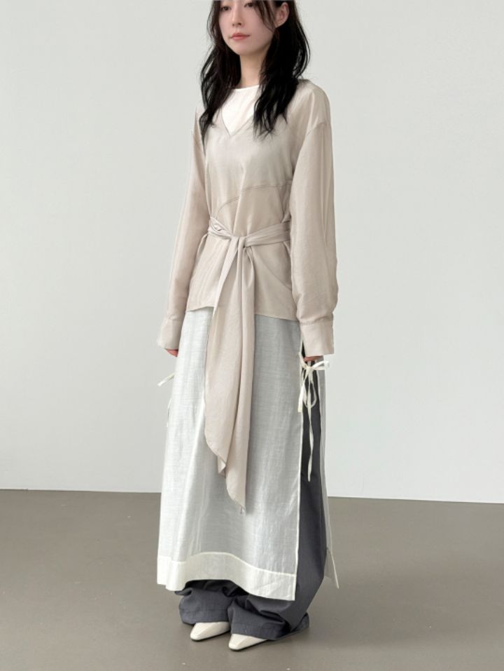 LIVE FOREVER韓國直郵㊣女裝新品25秋冬真品襯衫蕾絲衫含腰帶LIVE FOR_EVER襯衫/蕾絲衫