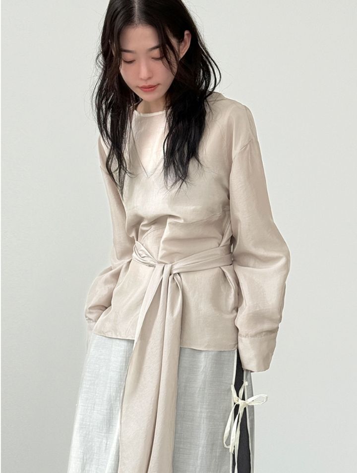 LIVE FOREVER韓國直郵㊣女裝新品25秋冬真品襯衫蕾絲衫含腰帶LIVE FOR_EVER襯衫/蕾絲衫圖色1