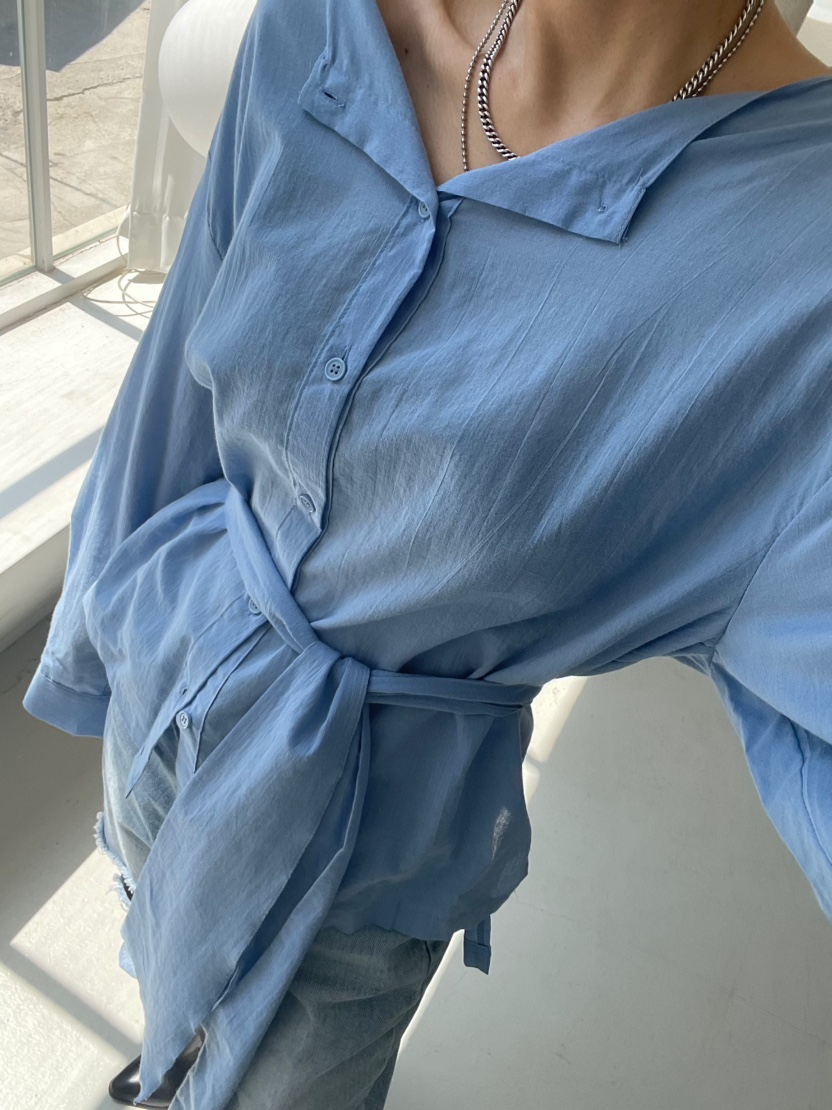 REIZ韓國代購㊣女士新品25秋冬休閑職業熱賣襯衫蕾絲衫含腰帶REIZ襯衫/蕾絲衫