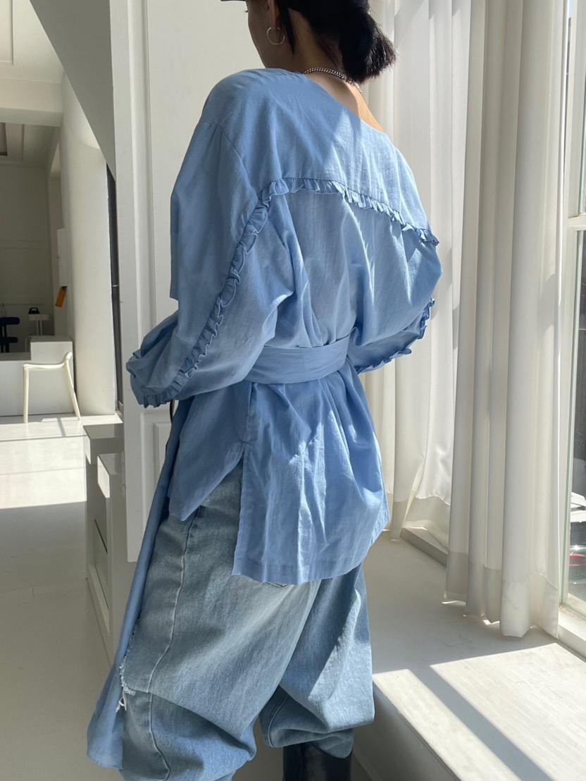 REIZ韓國代購㊣女士新品25秋冬休閑職業熱賣襯衫蕾絲衫含腰帶REIZ襯衫/蕾絲衫