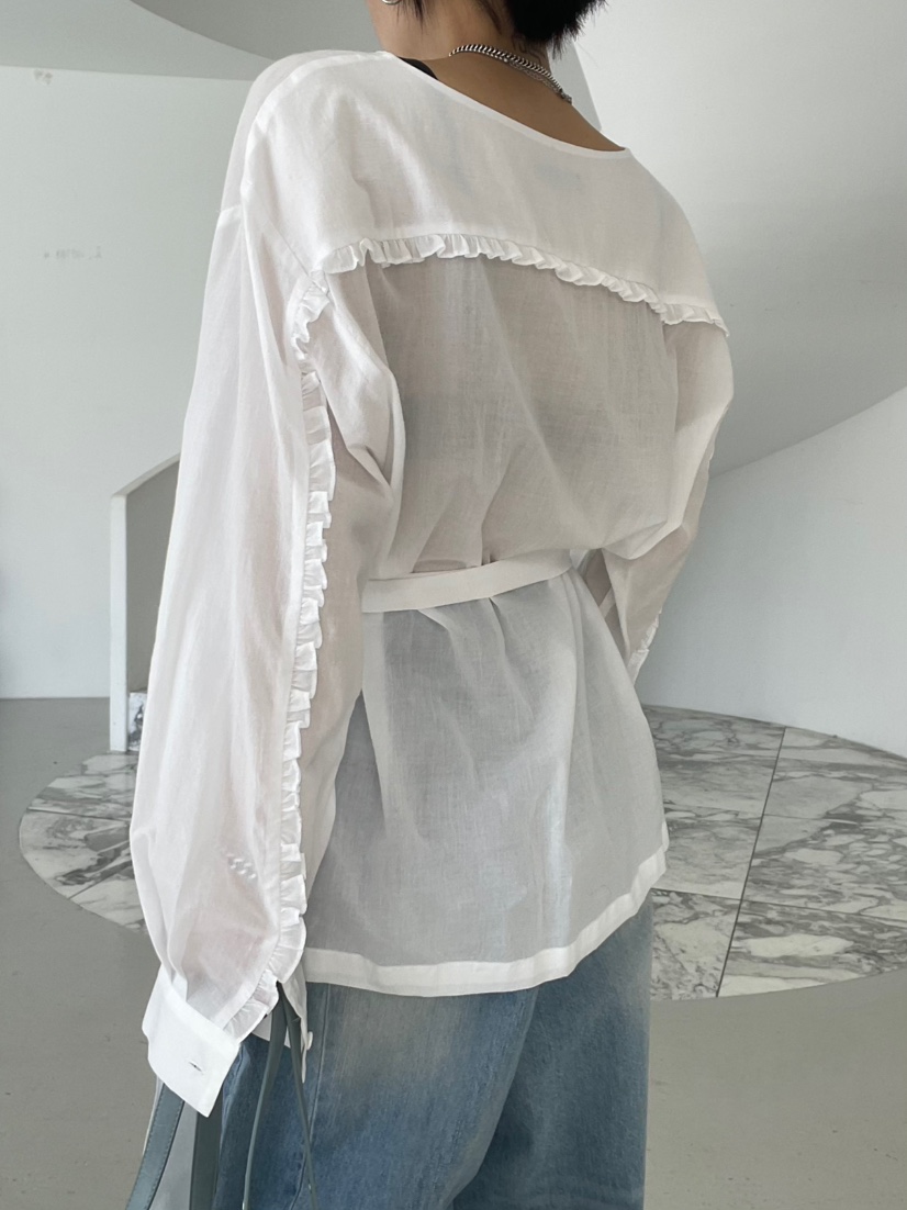 REIZ韓國代購㊣女士新品25秋冬休閑職業熱賣襯衫蕾絲衫含腰帶REIZ襯衫/蕾絲衫