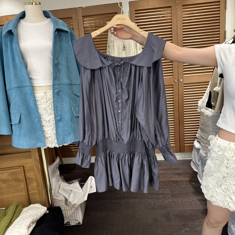 TRES BIEN東大門㊣直郵女裝新款職業連衣裙不含脖帶荷葉邊TRES BIEN連衣裙圖色2