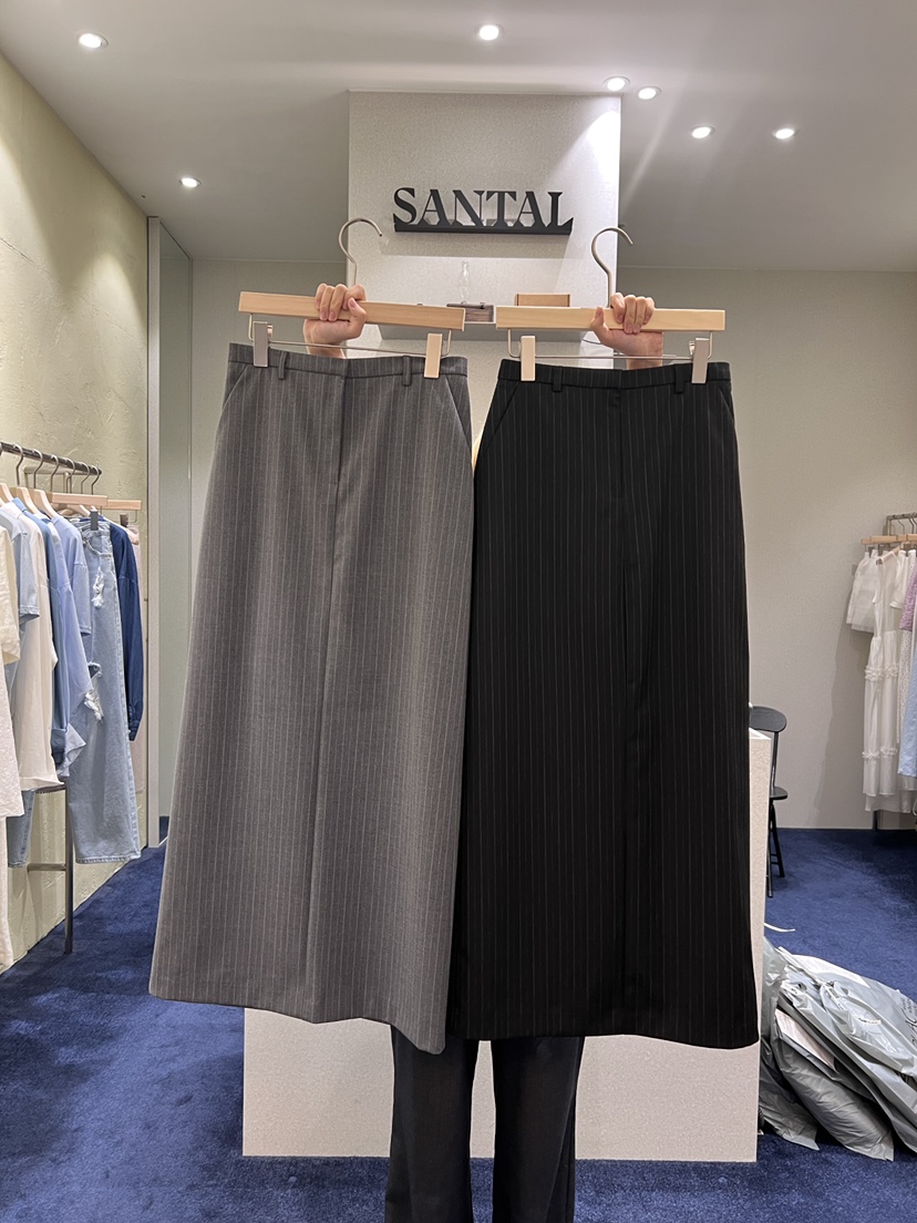 SANTAL韓國代購㊣女裝新款人氣職業熱賣25秋冬長裙條紋長款SANTAL長裙
