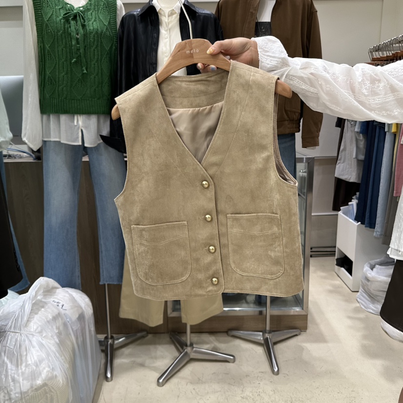 MELO東大門㊣代購女士新品時尚休閑人氣職業25秋冬馬甲絨面革MELO馬甲圖色1