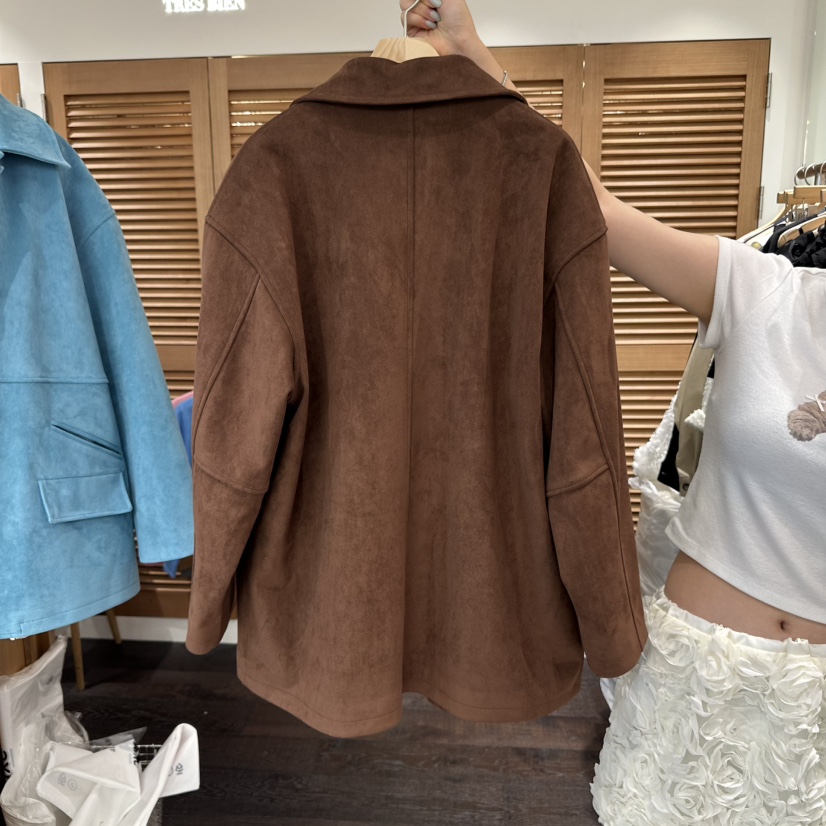 TRES BIEN東大門㊣實拍女士新品真品夾克不含內搭雙口袋絨面革TRES BIEN夾克