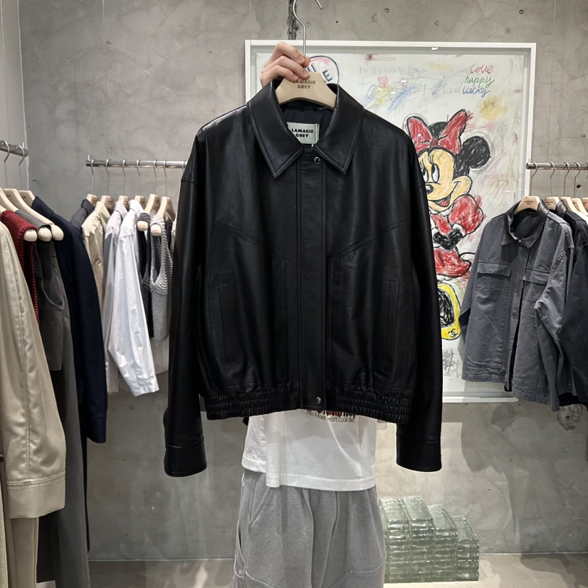 LAMAGIEPIE東大門㊣代購女裝新品推薦真品25秋冬夾克口袋皮革LAMAGIE GREY夾克