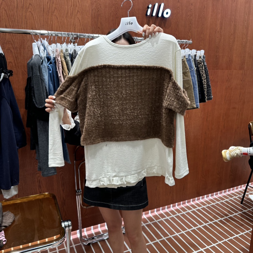 ILLO韓國直郵㊣女士新品熱賣人氣休閑推薦真品長袖T恤假兩件ILLO長袖T恤圖色1