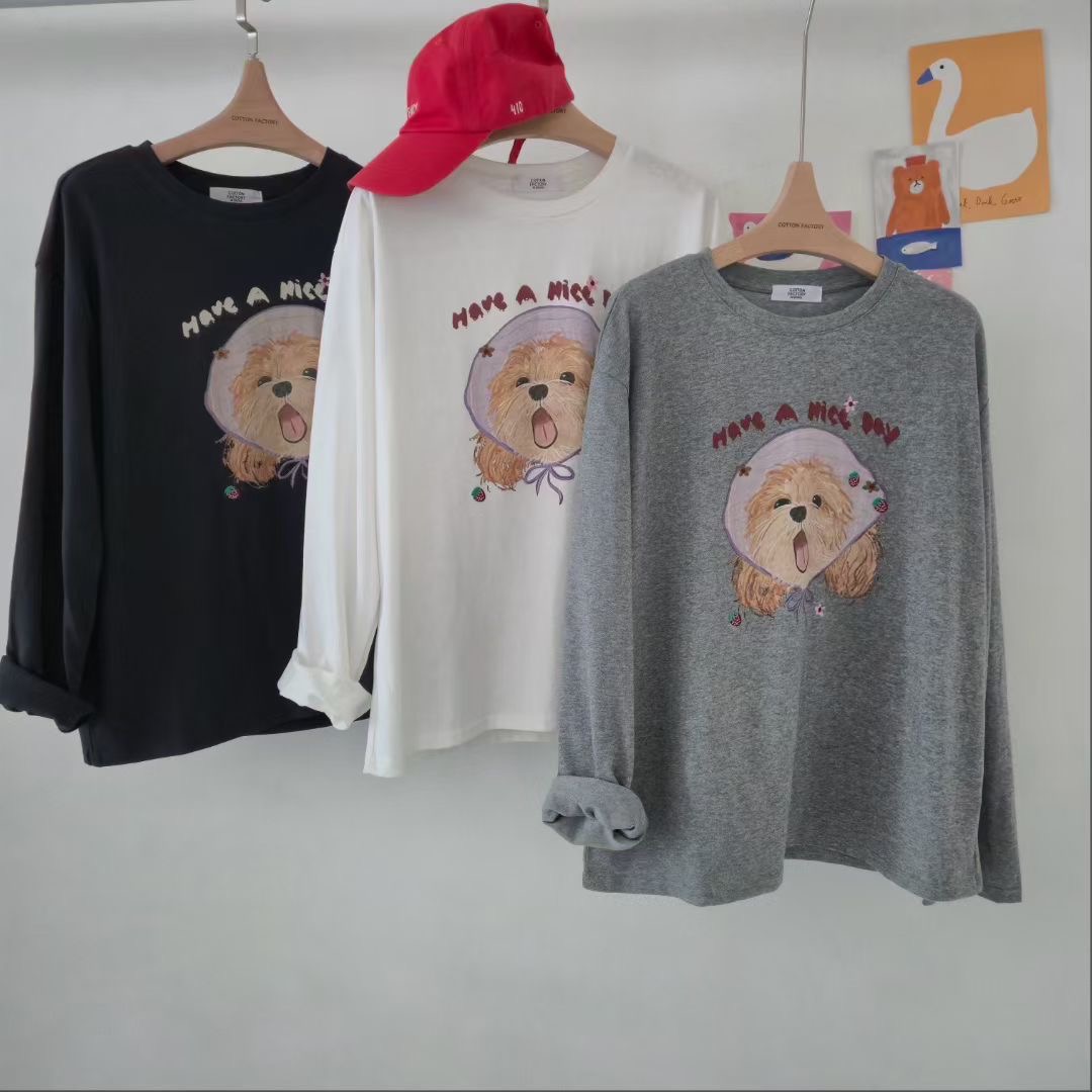 COTTONFACTORY東大門㊣代購女士新品真品時尚熱賣長袖T恤刺繡COTTONFACTORY長袖T恤