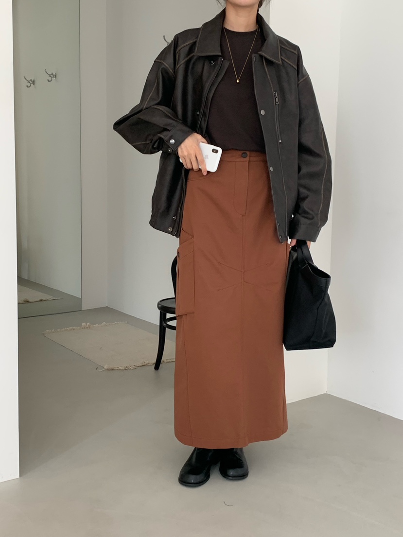 OVER RICH韓國直郵㊣女裝新品時尚職業休閑熱賣25秋冬長裙口袋OVER RICH長裙
