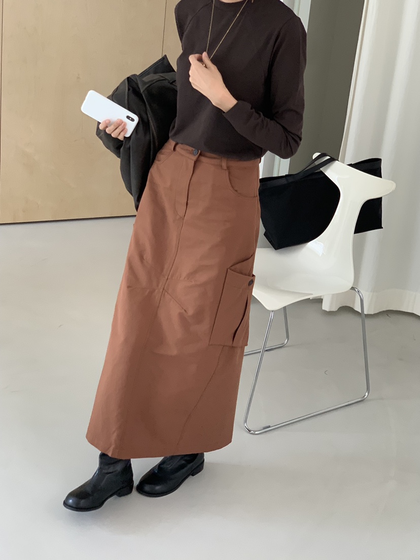 OVER RICH韓國直郵㊣女裝新品時尚職業休閑熱賣25秋冬長裙口袋OVER RICH長裙