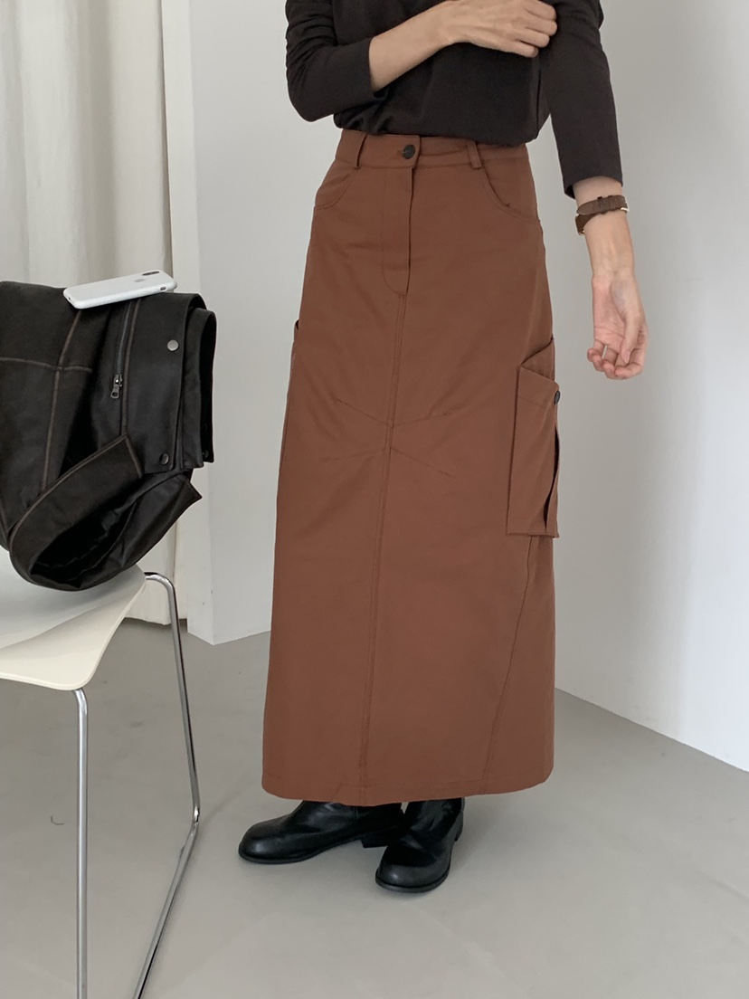 OVER RICH韓國直郵㊣女裝新品時尚職業休閑熱賣25秋冬長裙口袋OVER RICH長裙