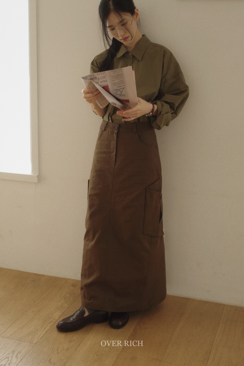 OVER RICH韓國直郵㊣女裝新品時尚職業休閑熱賣25秋冬長裙口袋OVER RICH長裙
