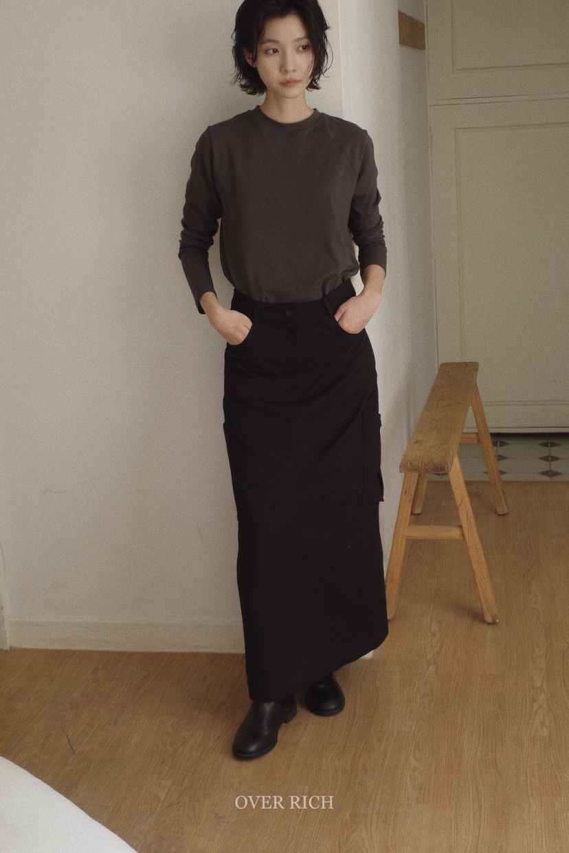 OVER RICH韓國直郵㊣女裝新品時尚職業休閑熱賣25秋冬長裙口袋OVER RICH長裙