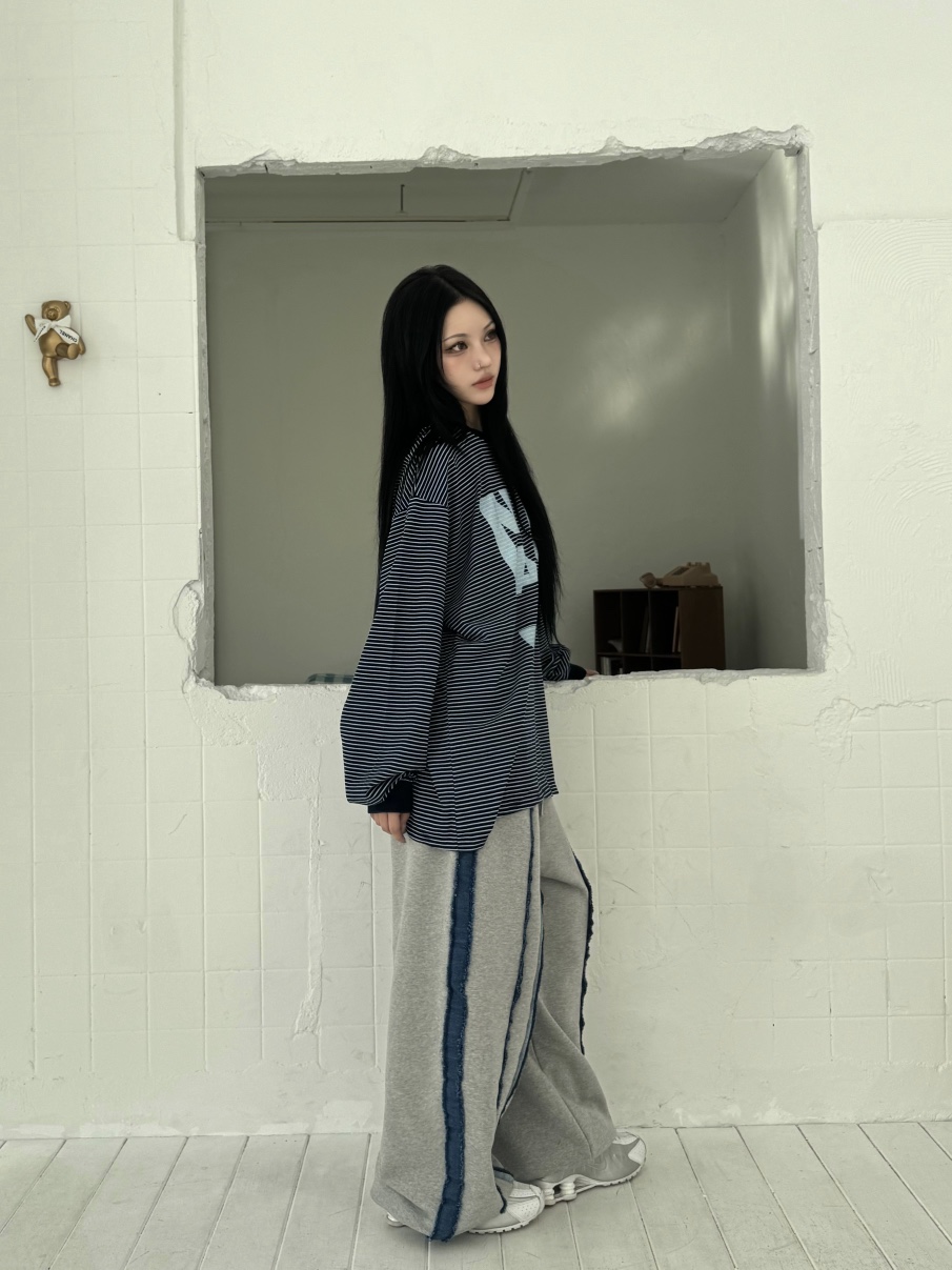 SEEOT韓國代購㊣女裝新品職業熱賣真品推薦休閑褲男女同款綁帶GGD休閑褲