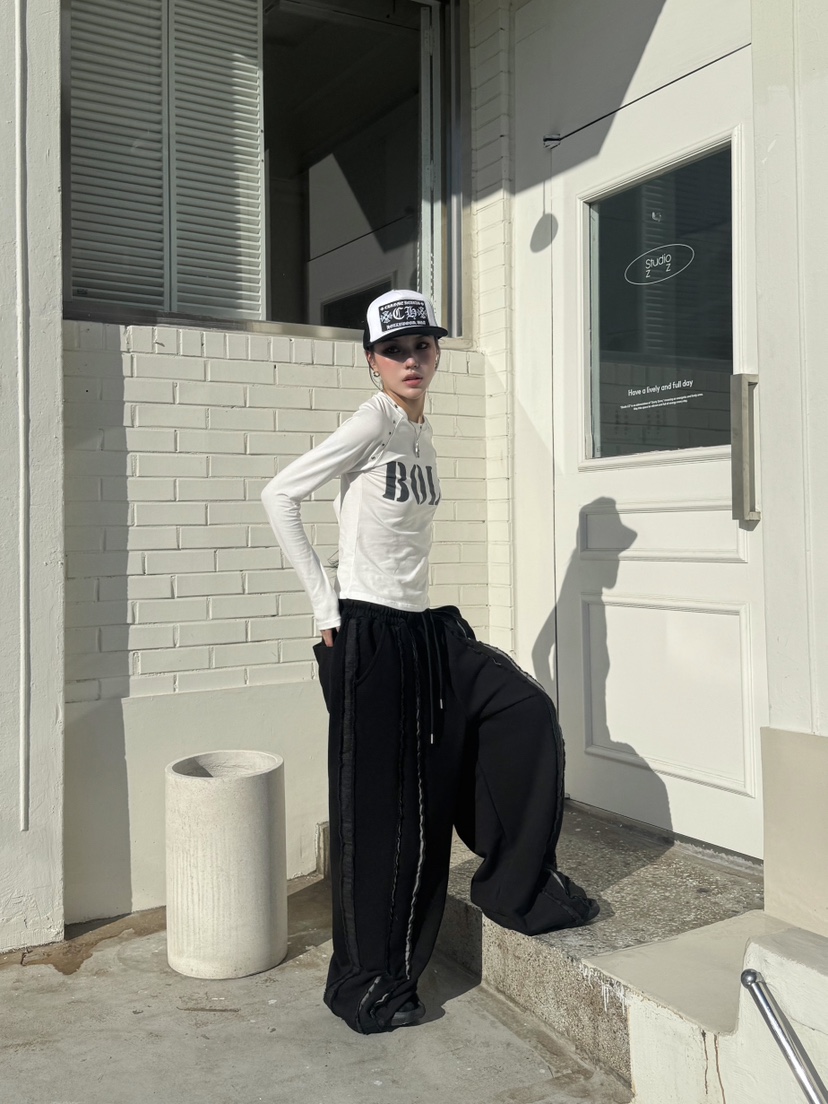 SEEOT韓國代購㊣女裝新品職業熱賣真品推薦休閑褲男女同款綁帶GGD休閑褲