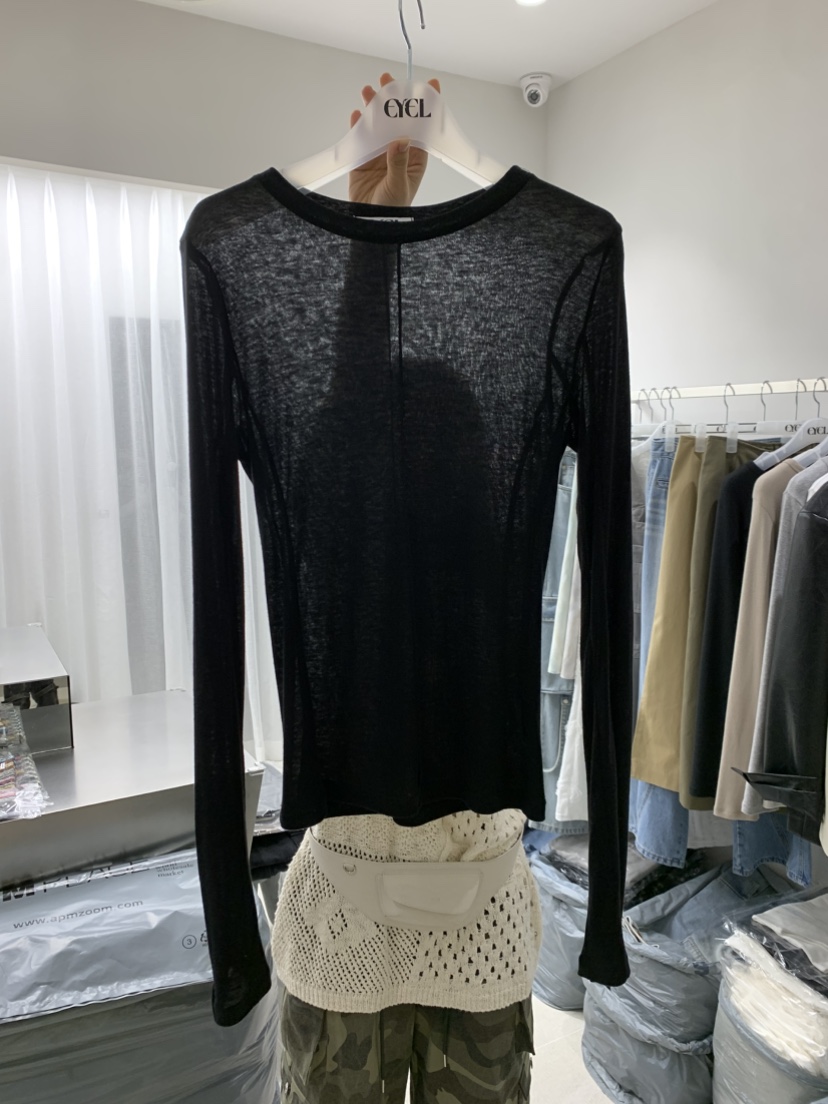 EYEL韓國代購㊣女士新品休閑職業真品推薦人氣長袖T恤羊毛透明EYEL長袖T恤圖色4